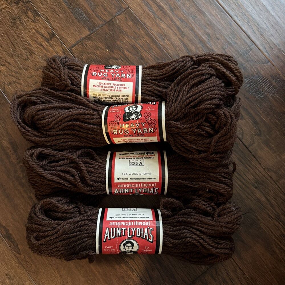 Vintage Aunt Lydia's Heavy Rug Yarn, 425 Wood Brown, lot of 4 skeins